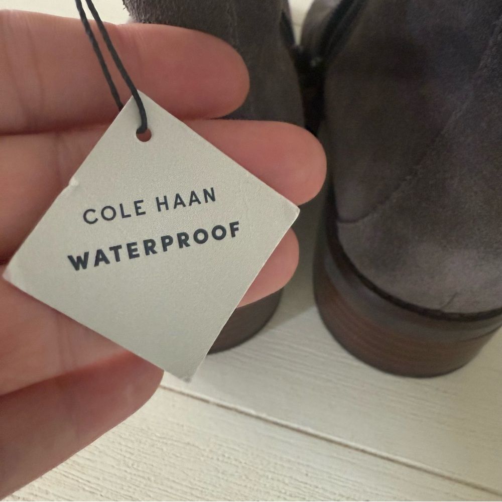 Cole Haan River Waterproof Suede Booties in Gray with‎ Wood Heel 8.5 NWOB - Picture 7 of 11
